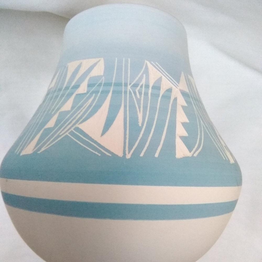 Mesa Verde Pottery Native Art vase 8" Hand Etched and Painted -Signed